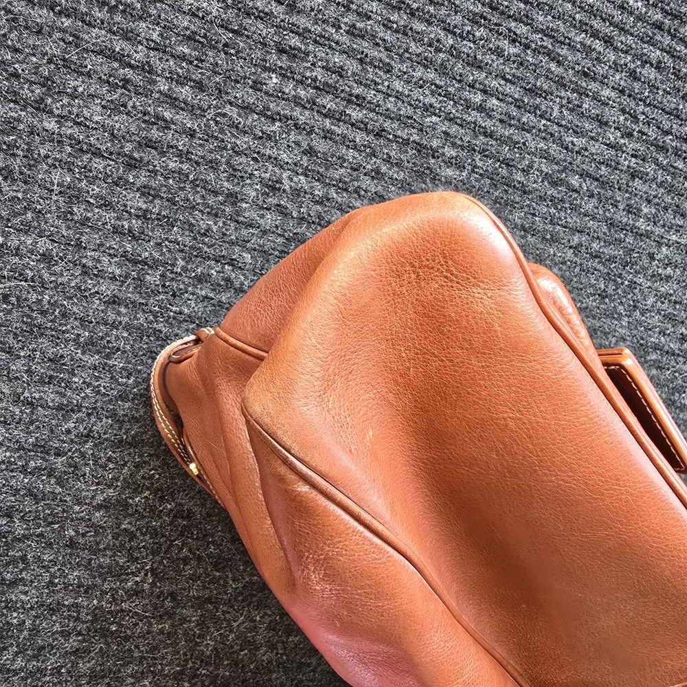 Vtg Michael Kors Double Pocket Buckle Whipstitch Leather Brown Hand Shoulder Bag - Picture 7 of 10